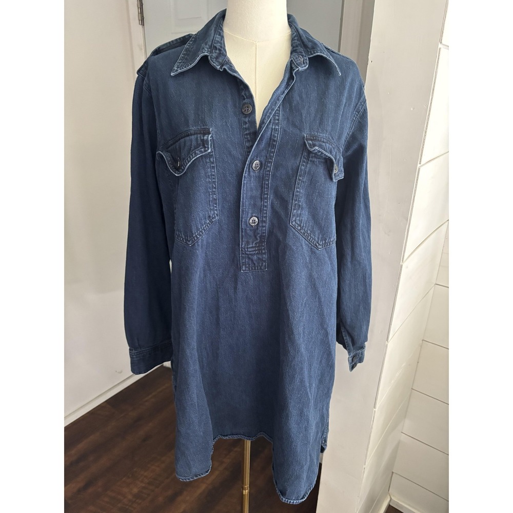 Polo Ralph Lauren Shirt Dress Womens M Blue Denim Long‎ Sleeve Nautical Pockets